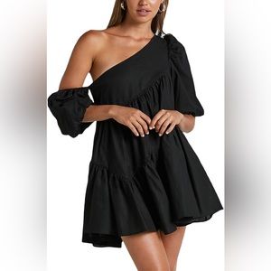 Sexy Mini Dress for Women Ruffle One Shoulder Outfits Short Puff Sleeve Cocktail